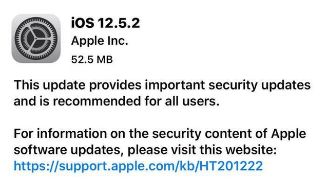 乐至苹果手机维修分享iOS12.5.2发布，建议所有老苹果用户安装 